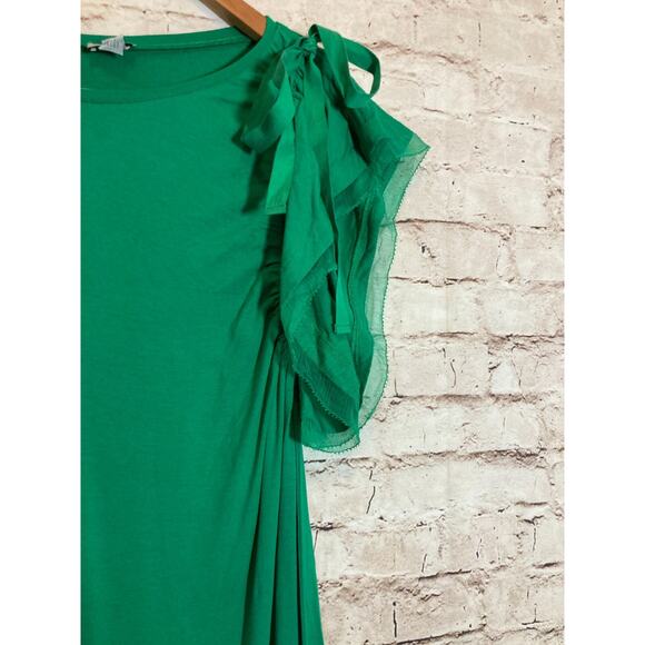 Hoss Intropia Dress Womens Medium Kelly Green Asymmetric Sleeve Bow Tie Stretch - Picture 6 of 16